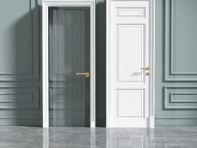 White Hinged Doors With Glass Panel And Golden Handle For Modern Home Interior Design 3d model