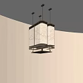 Modern Chandelier With Metal Frame And Double Beige Fabric Shades Hanging
