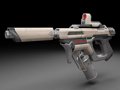 Futuristic Sci Fi Pistol With Metallic Body Red Light Indicator And Scope 3d model