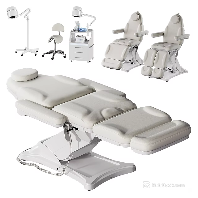 Professional Massage Chair With Treatment Bed Stool Console And Spa Equipment 3d model 