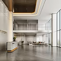 Elegant Modern Company Reception Lobby With Marble Texture Warm Lighting And Cozy Lounge Space