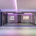 Modern Dance Studio Interior With Purple Lighting Mirrors And Spacious Floor For Fitness