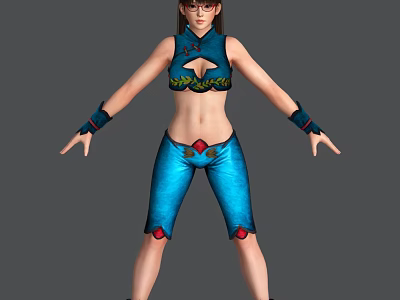 Female Game Movie Character With Blue Outfit Green Decorative Details Shorts And Gloves 3d model