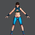 Female Game Movie Character With Blue Outfit Green Decorative Details Shorts And Gloves