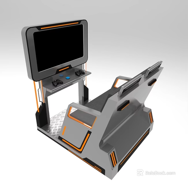 Modern Arcade Gaming Seat With Large Screen Control Buttons And Gray Orange Design 3d model 