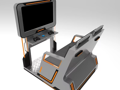 Modern Arcade Gaming Seat With Large Screen Control Buttons And Gray Orange Design 3d model
