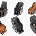 Modern Luxury Massage Chair With Black And Brown Leather Upholstery Reclining Functions And Control Panels