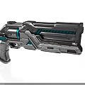 Futuristic Sci Fi Gun with Metallic Silver Body Blue Accent Lines and Ergonomic Grip Design