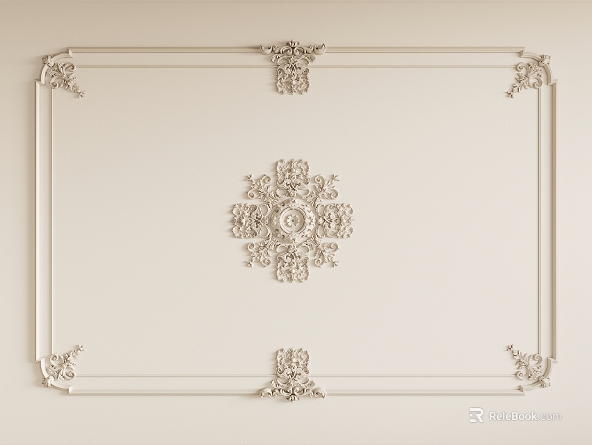 Elegant Carvings Decorate Ceiling With Framed And Central Ornamental Designs 3d model 