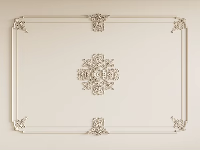 Elegant Carvings Decorate Ceiling With Framed And Central Ornamental Designs 3d model