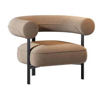 Modern Beige Accent Chair with Curved Armrests and Black Metal Legs Design 3d model