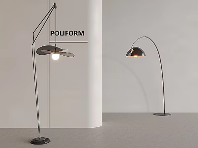 Modern Black Floor Lamps Arched And Flat Shade Design For Interior Decor By Poliform 3d model