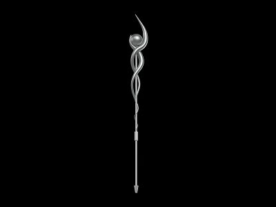 Silver Decorative Long Handle Weapon With Spiral Design And Top Sphere 3d model