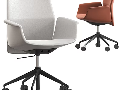 Modern Ergonomic Office Chair With Light Gray And Orange Upholstery Swivel Wheels Five-Point Base 3d model
