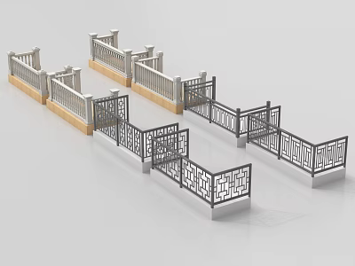 Traditional Metal Railings With Intricate Lattice Patterns And Various Base Styles 3d model