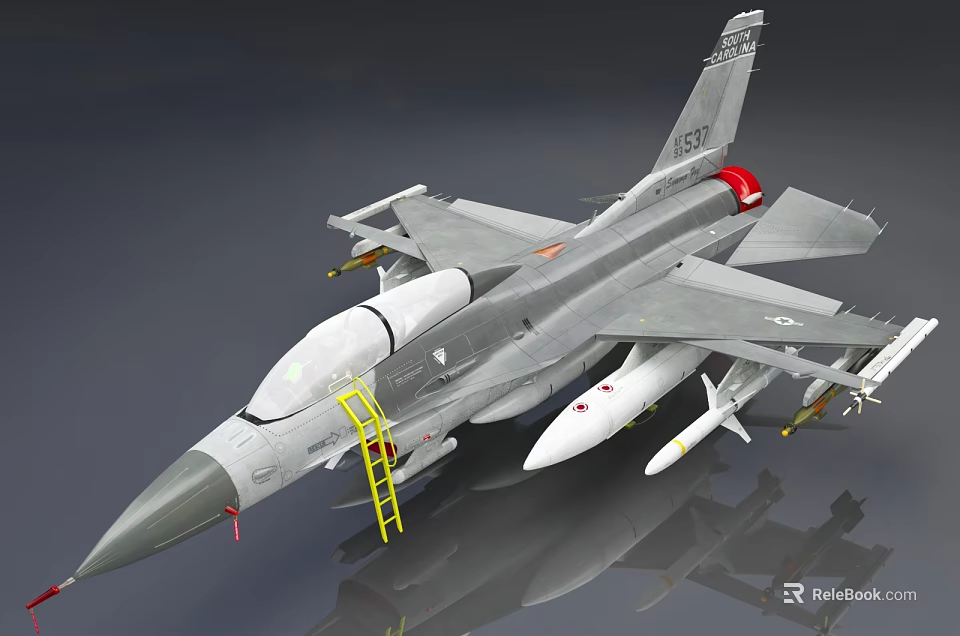 Gray Fighter Jet Model With Yellow Ladder Missiles Red Tail Nozzle And Tail Number 1687 3d model 