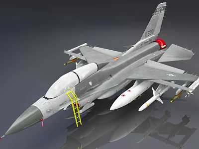 Gray Fighter Jet Model With Yellow Ladder Missiles Red Tail Nozzle And Tail Number 1687 3d model