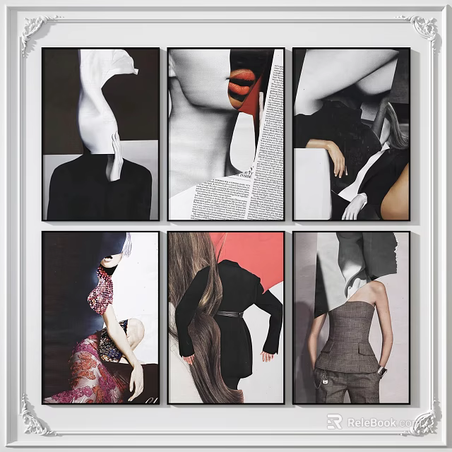 Abstract Fashion Collage Artworks With Stylish Figures And Mixed Media Designs 3d model 
