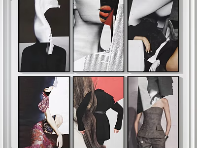 Abstract Fashion Collage Artworks With Stylish Figures And Mixed Media Designs 3d model