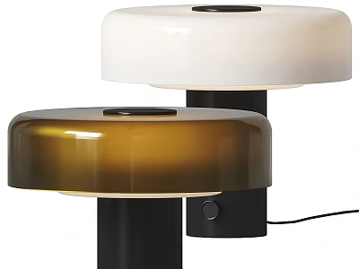 Modern Table Lamps With White And Brown Round Shades And Black Bases For Home Decor 3d model