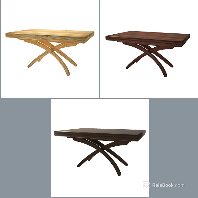 Wooden Dining Tables With Cross Leg Design In Light And Dark Wood Finishes 3d model 