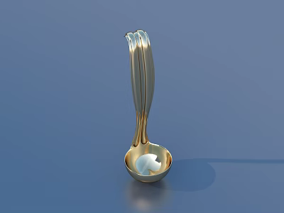 Golden Spoon Featuring White Object Against Blue Background 3d model