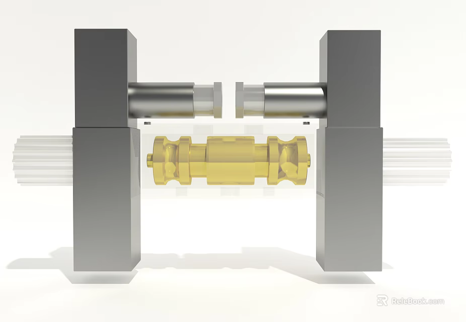 Industrial Equipment Mechanical Components With Yellow Central Part And Gray Frame Structure 3d model 