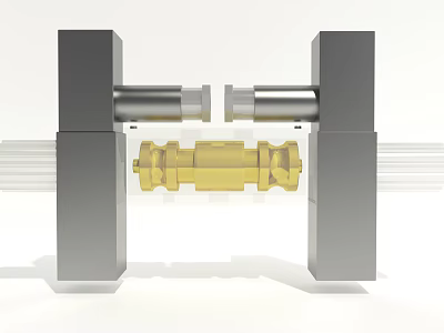 Industrial Equipment Mechanical Components With Yellow Central Part And Gray Frame Structure 3d model