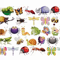 Colorful Cartoon Insect Silhouettes Collection Featuring Various Bugs And Animals