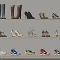 Various Shoes Including Boots High Heels Sneakers And Sandals Displayed On Shelves