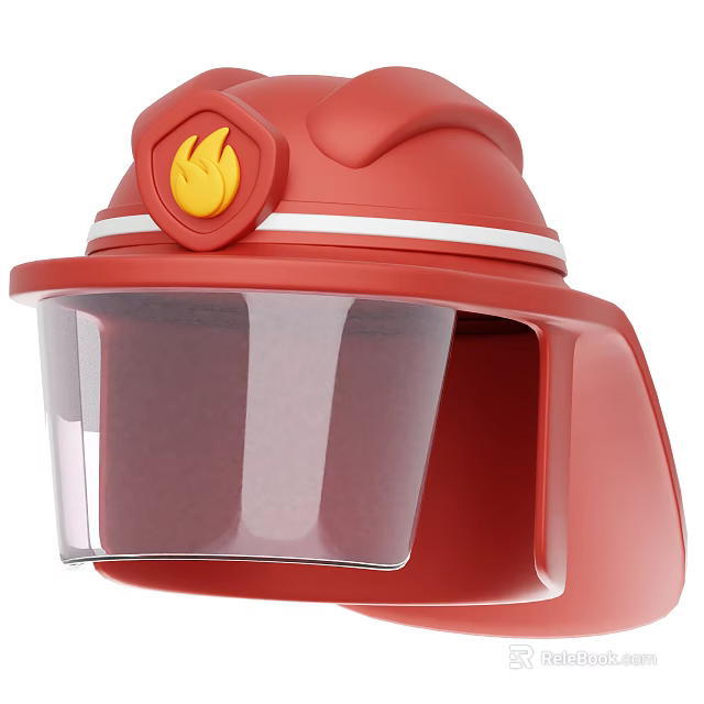 Red Firefighter Hat With Yellow Flame Logo Clear Visor And White Stripe 3d model 