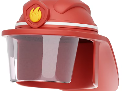 Red Firefighter Hat With Yellow Flame Logo Clear Visor And White Stripe 3d model