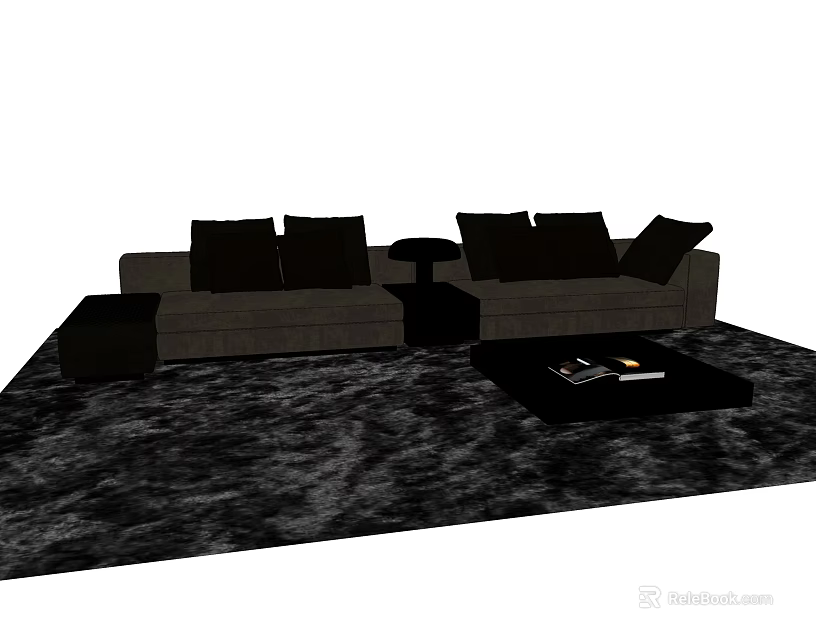 Dark Sectional Sofa With Side Table Coffee Table And Area Rug 3d model