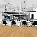 Public Office Space With Open Workstations Ergonomic Chairs Green Plants Wooden Flooring And Natural Light