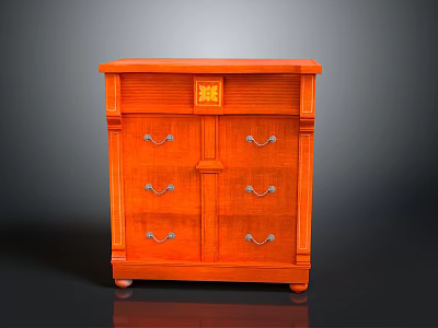 Orange Traditional Cabinet Furniture With Drawers Doors Metal Handles And Decorative Panel Top 3d model