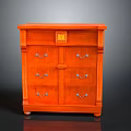 Orange Traditional Cabinet Furniture With Drawers Doors Metal Handles And Decorative Panel Top