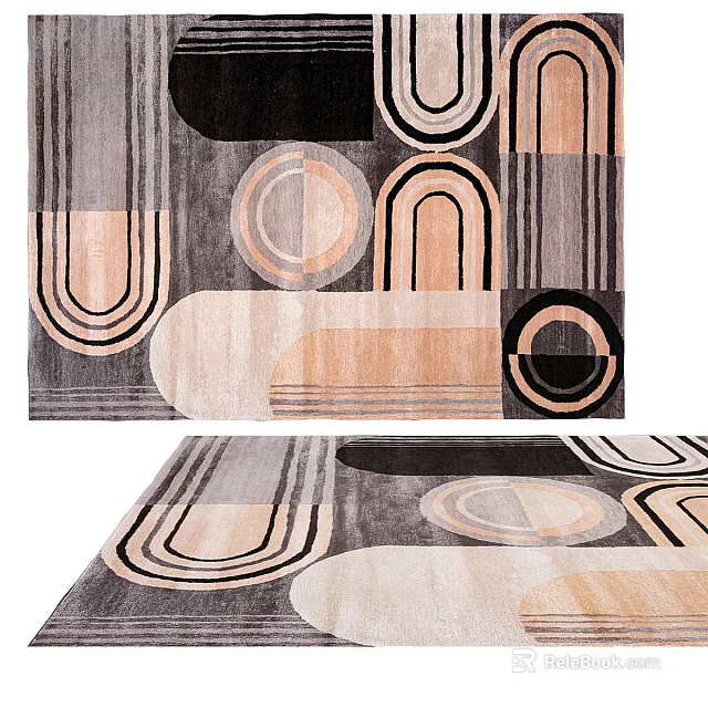 Square Rug With Geometric Patterns In Neutral Tones 3d model