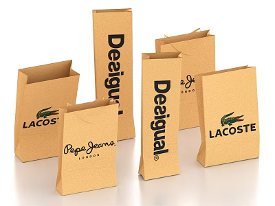 Eco Friendly Kraft Paper Bags With Various Brand Logos For Daily Use 3d model