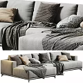 Modern Two Seater Sofa With Soft Decorative Pillows And Knitted Blanket 3d model