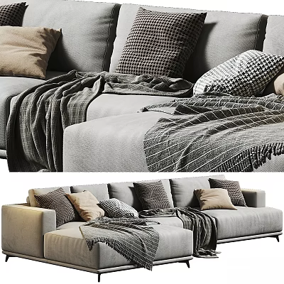 Modern Two Seater Sofa With Soft Decorative Pillows And Knitted Blanket 3d model