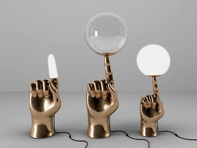 Golden Hand Shaped Table Lamps With Transparent Globe And Round Light Design 3d model