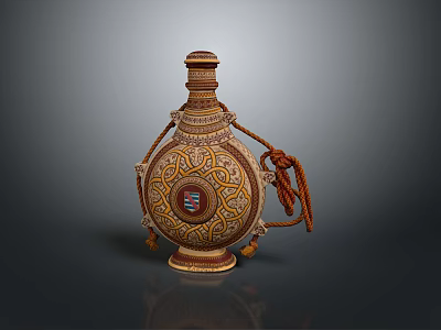 Traditional Handcrafted Decorative Bottle With Woven Details Colorful Patterns And Rope Accents 3d model