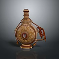 Traditional Handcrafted Decorative Bottle With Woven Details Colorful Patterns And Rope Accents