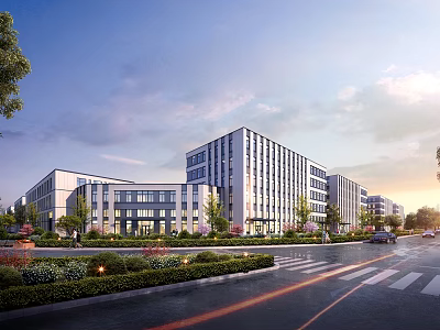 Modern Multi Story Office Building With Glass Facade And Landscaped Gardens 3d model
