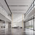Modern Spacious Bright Office Reception Lobby With Elegant Marble Interior And Large Panoramic Glass Windows