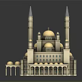 Historic Architectural Model Featuring Golden Domes Tall Minarets Arched Porticoes And Ornate Columns