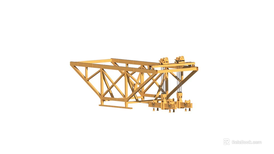Golden Bridge Truss Structure With Support Framework And Engineering Components 3d model 