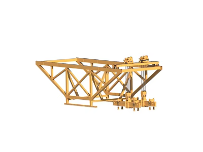 Golden Bridge Truss Structure With Support Framework And Engineering Components 3d model