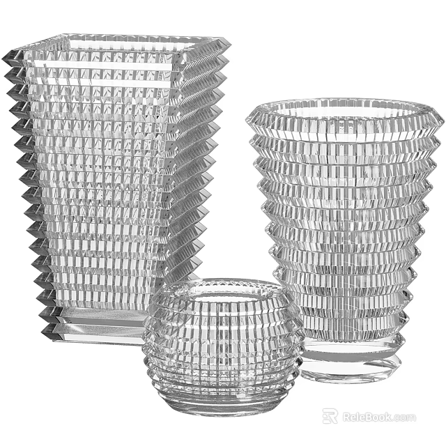 Elegant Transparent Glass Wine Bottles and Glasses with Textured Design for Home Decor 3d model 