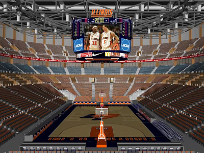 Modern Illinois Basketball Arena Interior With Large Screen Players And Seats 3d model